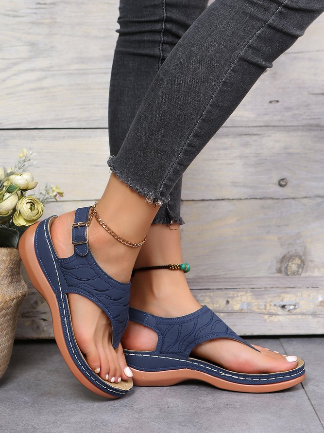 JFN  Embroidered Wave Pattern Vintage Casual Thong Sandals