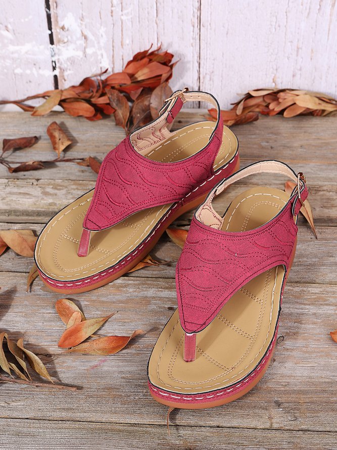 JFN  Embroidered Wave Pattern Vintage Casual Thong Sandals