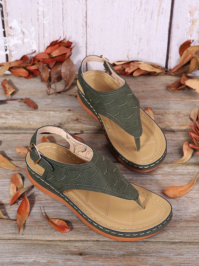 JFN  Embroidered Wave Pattern Vintage Casual Thong Sandals