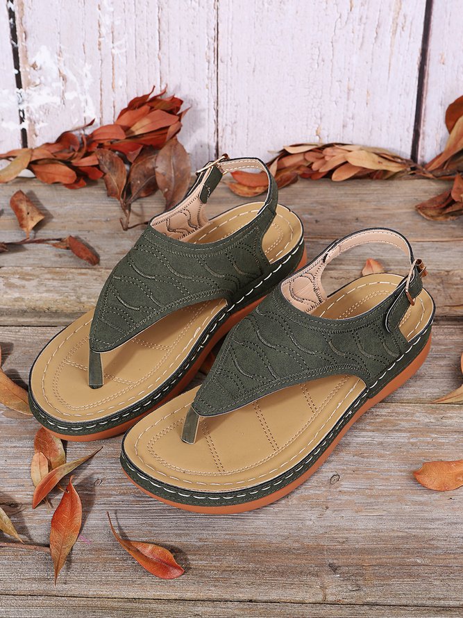 JFN  Embroidered Wave Pattern Vintage Casual Thong Sandals