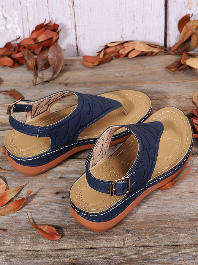 JFN  Embroidered Wave Pattern Vintage Casual Thong Sandals