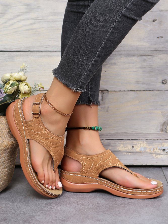 JFN  Embroidered Wave Pattern Vintage Casual Thong Sandals
