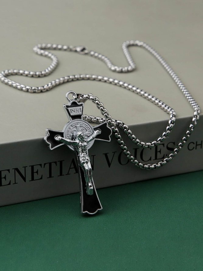 JFN  Men's Hawaiian Vintage Jesus Cross Pendant Necklace