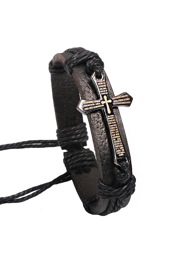 JFN  Men's Leather Cord Cross Bracelet