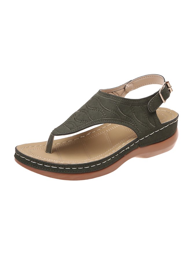JFN  Embroidered Wave Pattern Vintage Casual Thong Sandals