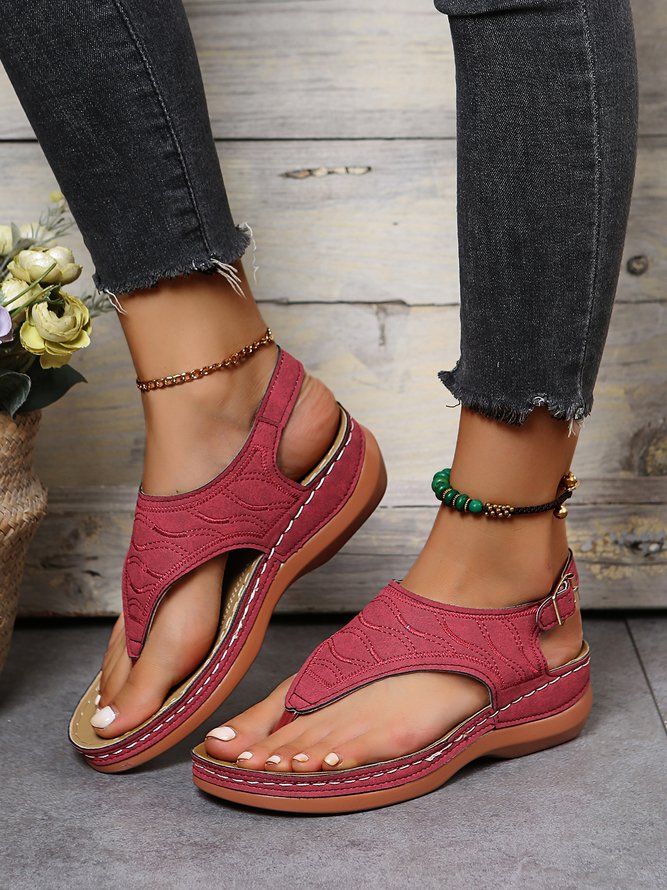 JFN  Embroidered Wave Pattern Vintage Casual Thong Sandals