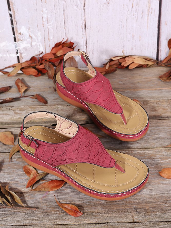JFN  Embroidered Wave Pattern Vintage Casual Thong Sandals