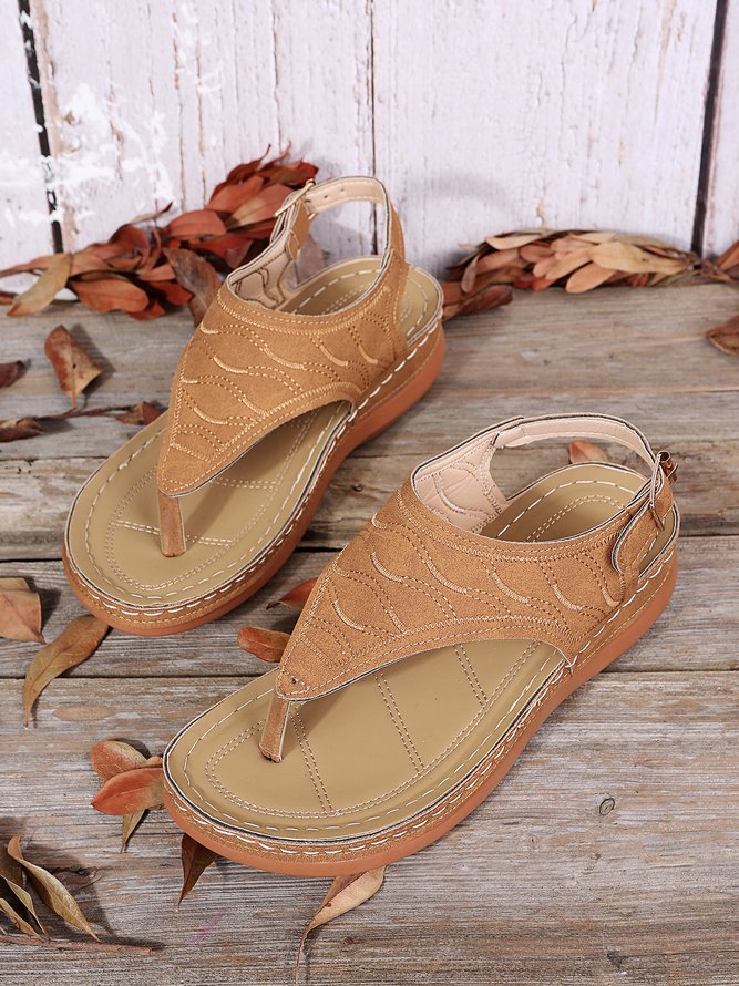 JFN  Embroidered Wave Pattern Vintage Casual Thong Sandals