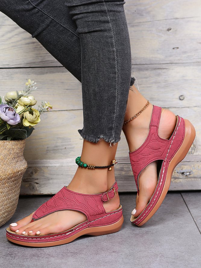 JFN  Embroidered Wave Pattern Vintage Casual Thong Sandals