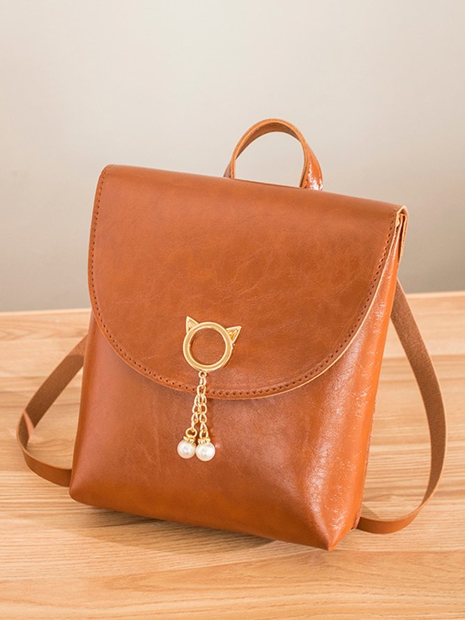 JFN  Women's Pearl Embellished Oil Wax Leather Vintage Backpack