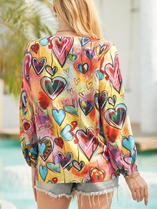 Valentine's Day Love Pattern Casual Loosen Cartoon Blouse