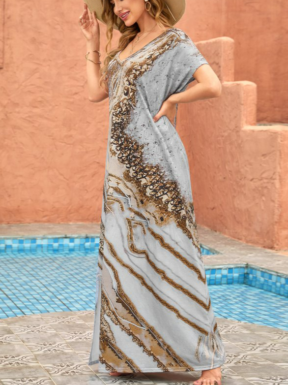 JFN V Neck Ombre Vacation Maxi Dress