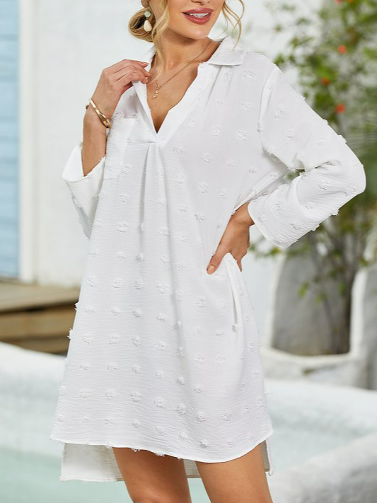 Cotton Blends Regular Fit Plain V neck Casual Vacation Dresses