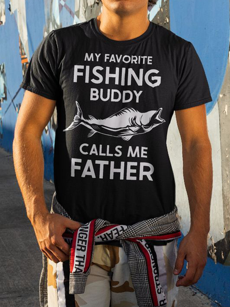 Recreational Style Outdoor Fishing Printed letters Men leisure Short Sleeve T-shirt