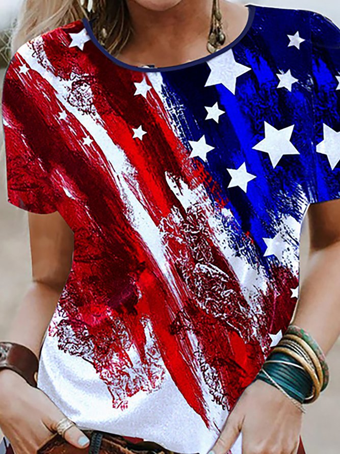 JFN Round Neck American Flag Casual T-Shirt/Tee