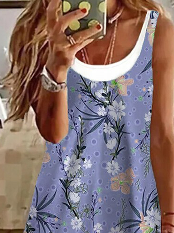 Casual Floral Printed Sleeveless Knitting Dresses