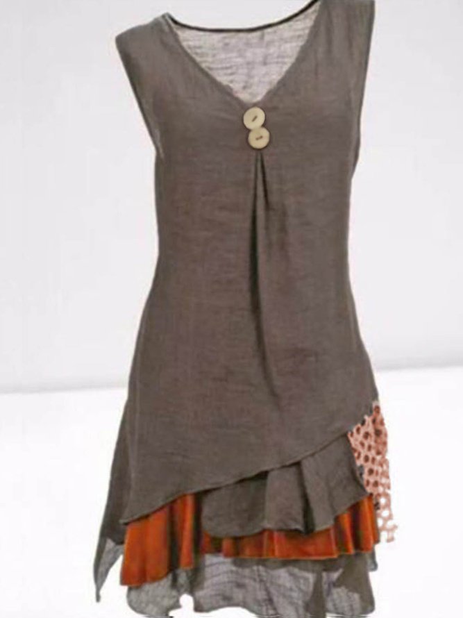 JFN V Neck Solid Casual Mini Dress 