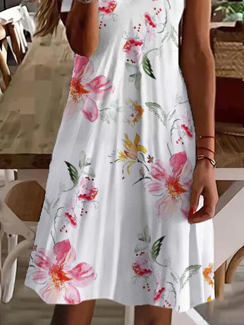 JFN Scallop Neck floral Vacation Midi Dresses