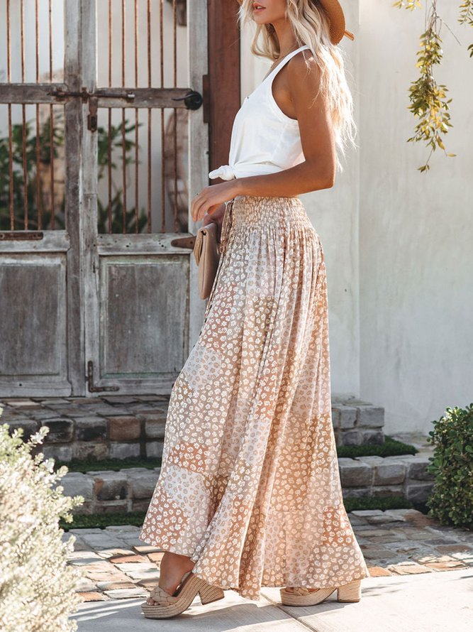 Boho Buttoned Geometric Long Skirt