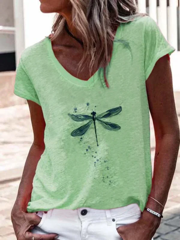 JFN V Neck Dragonfly Casual T-Shirt/Tee | justfashionnow