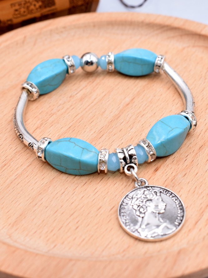 JFN Ethnic Vintage Turquoise Coin Bracelet Dresses Jewelry