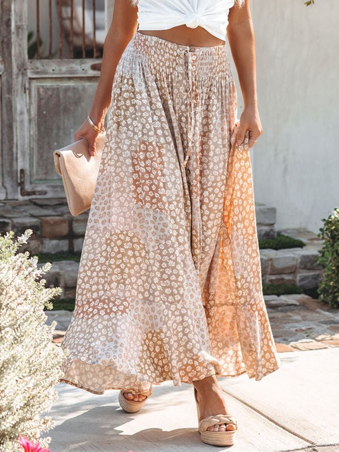 Boho Buttoned Geometric Long Skirt