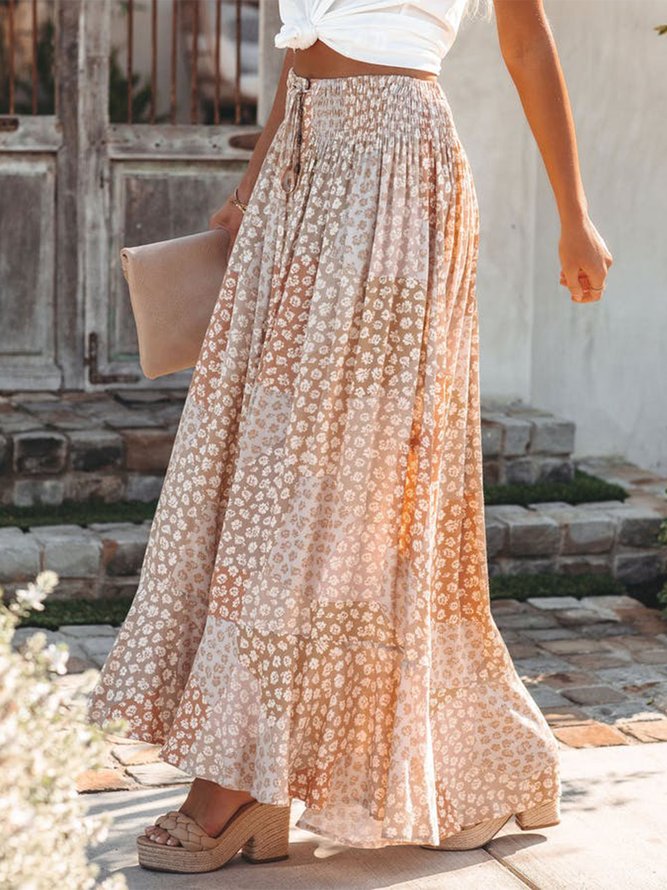 Boho Buttoned Geometric Long Skirt