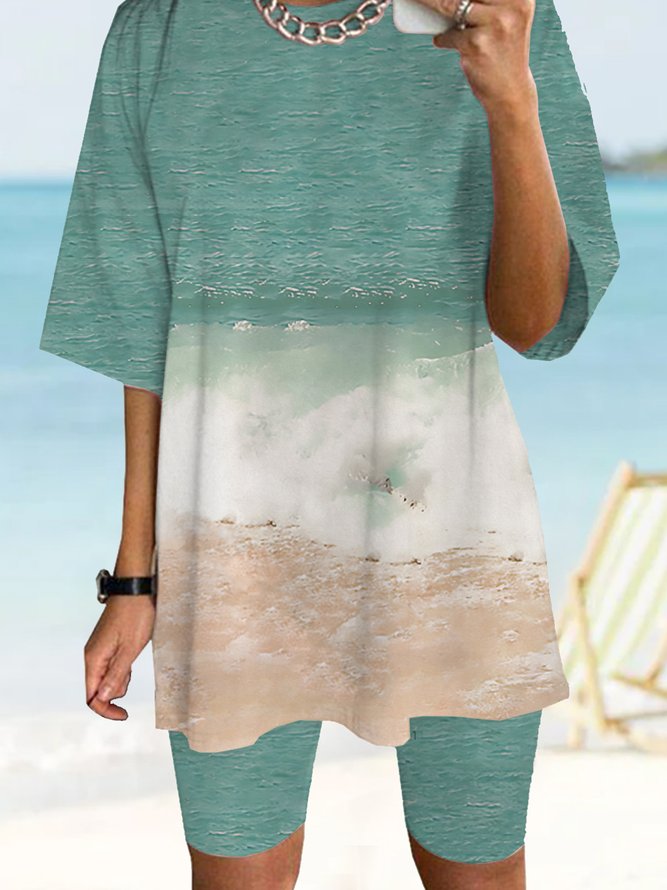 JFN Round Neck Ocean Vacation Two Pieces T-shirts/Tee & Shorts