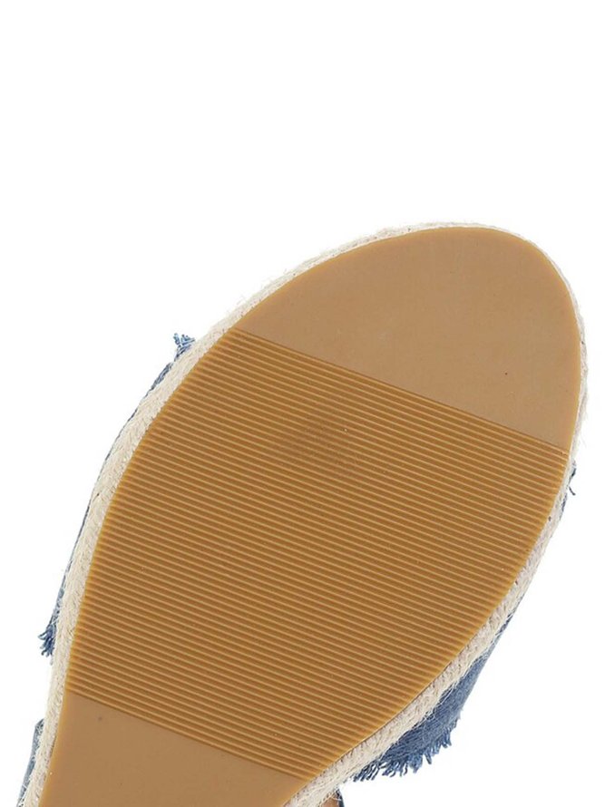JFN  Canvas Braided Strap Cross Boho Straw Wedge Sandals