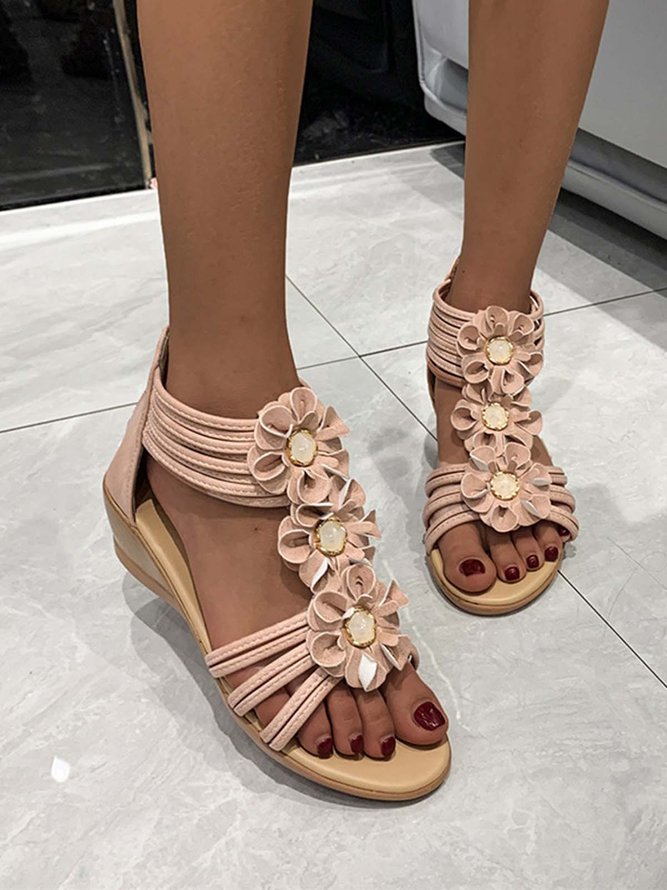 JFN  Jeweled Floral Wedge Sandals