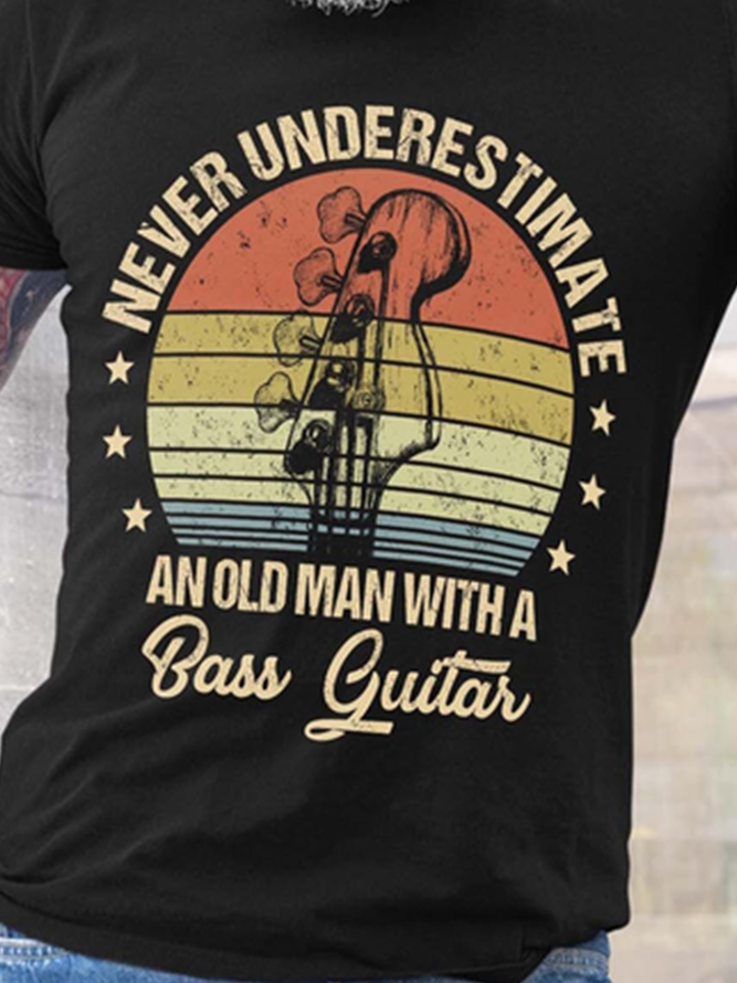 Music Guitar Letter Print Men's Casual Short Sleeve T-Shirt