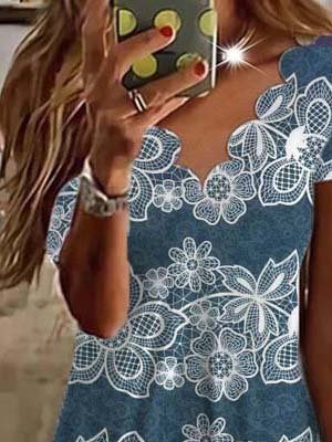 V Neck Casual Floral Long Sleeve Top