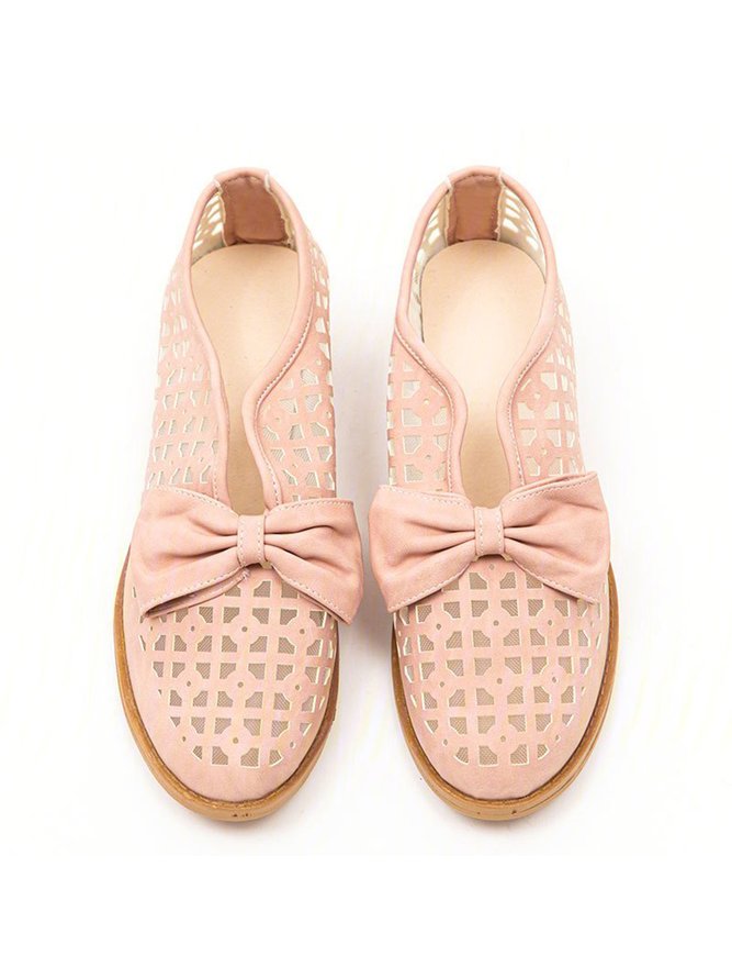JFN  Women's Elegant Bowknot Hollow Out Chunky Heel Loafers