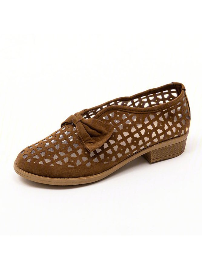 JFN  Women's Elegant Bowknot Hollow Out Chunky Heel Loafers