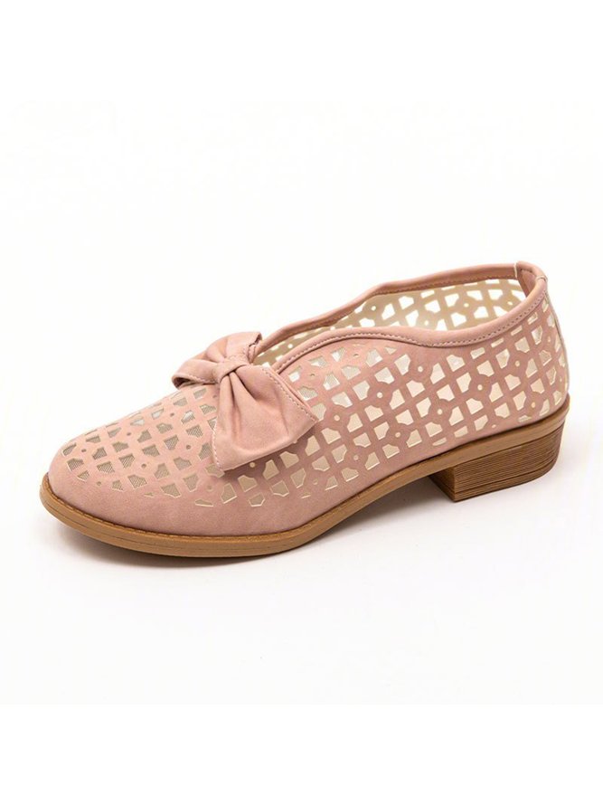 JFN  Women's Elegant Bowknot Hollow Out Chunky Heel Loafers