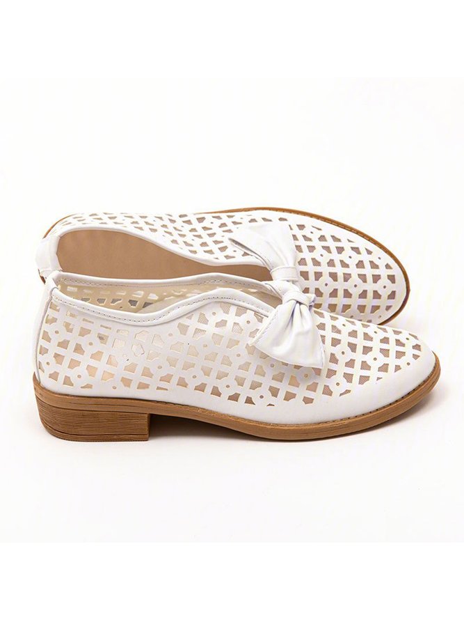 JFN  Women's Elegant Bowknot Hollow Out Chunky Heel Loafers