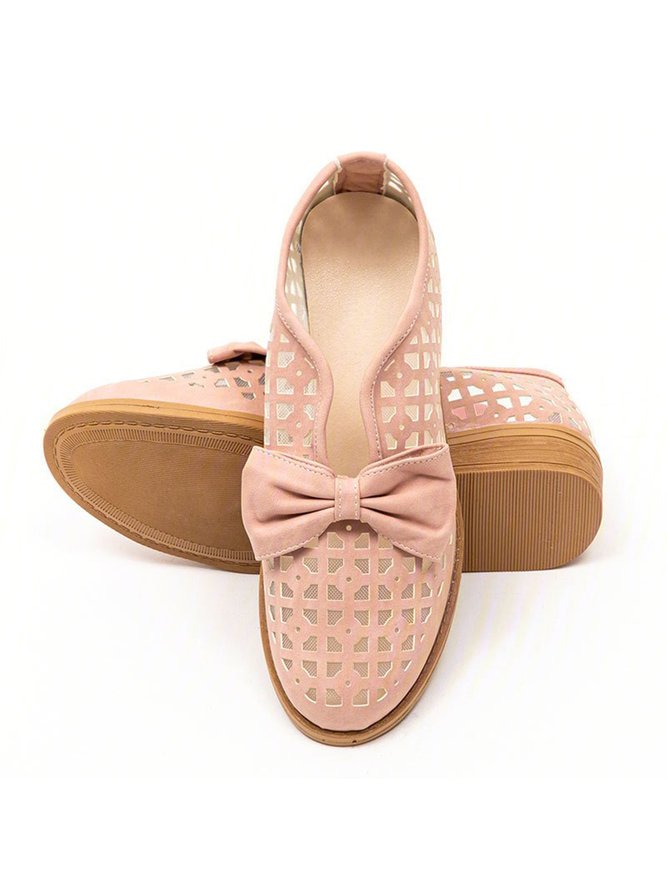 JFN  Women's Elegant Bowknot Hollow Out Chunky Heel Loafers
