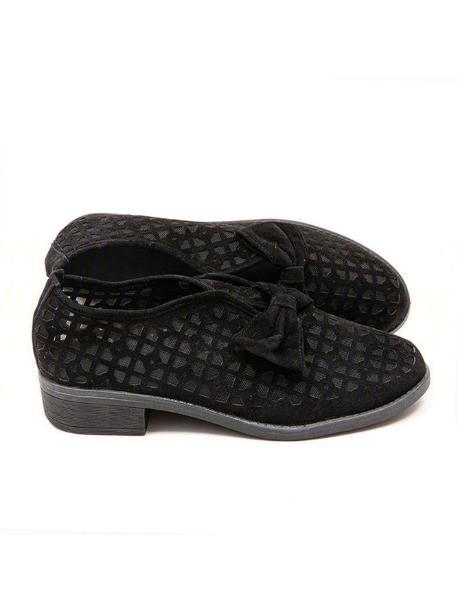 JFN  Women's Elegant Bowknot Hollow Out Chunky Heel Loafers