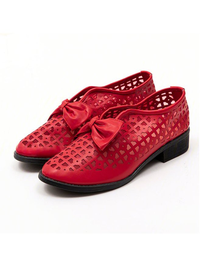 JFN  Women's Elegant Bowknot Hollow Out Chunky Heel Loafers