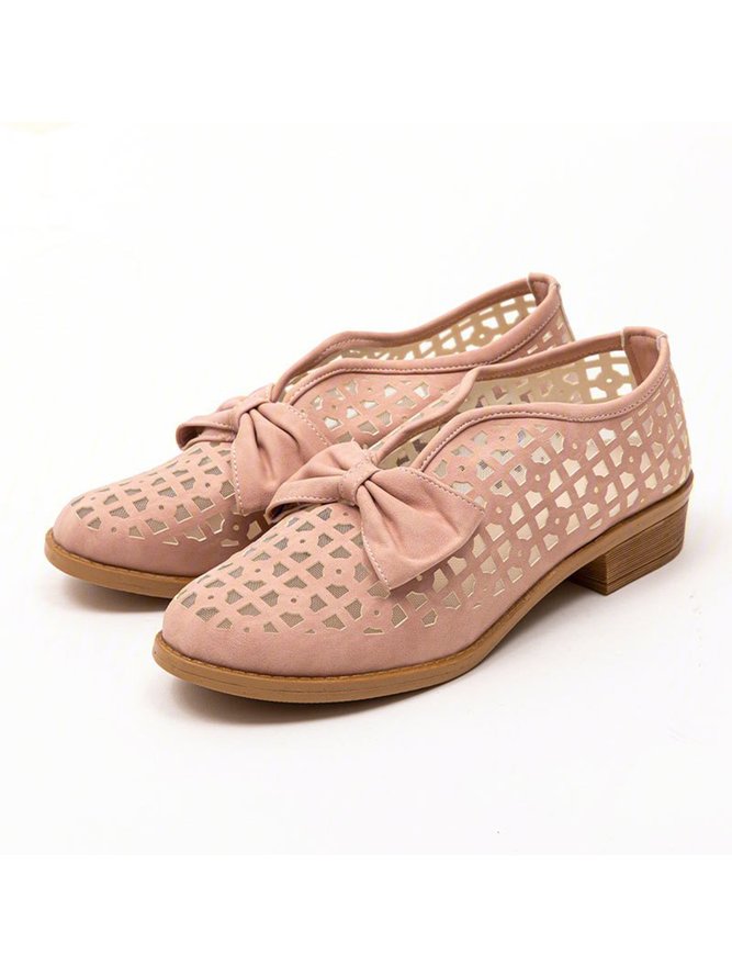 JFN  Women's Elegant Bowknot Hollow Out Chunky Heel Loafers