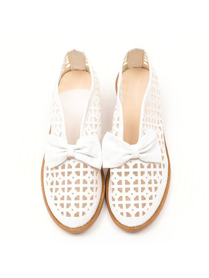 JFN  Women's Elegant Bowknot Hollow Out Chunky Heel Loafers