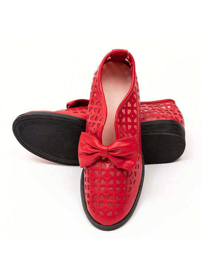 JFN  Women's Elegant Bowknot Hollow Out Chunky Heel Loafers