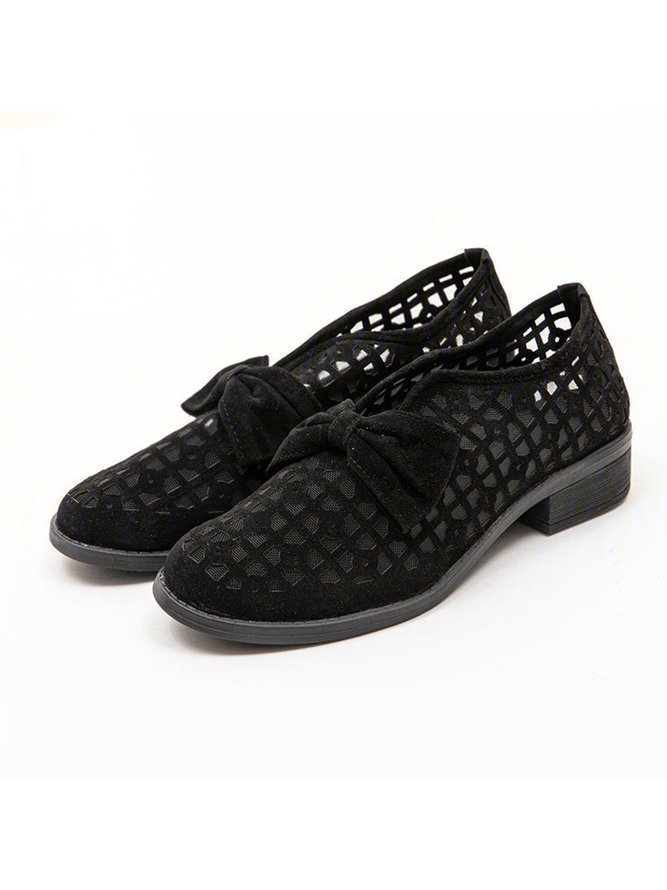 JFN  Women's Elegant Bowknot Hollow Out Chunky Heel Loafers