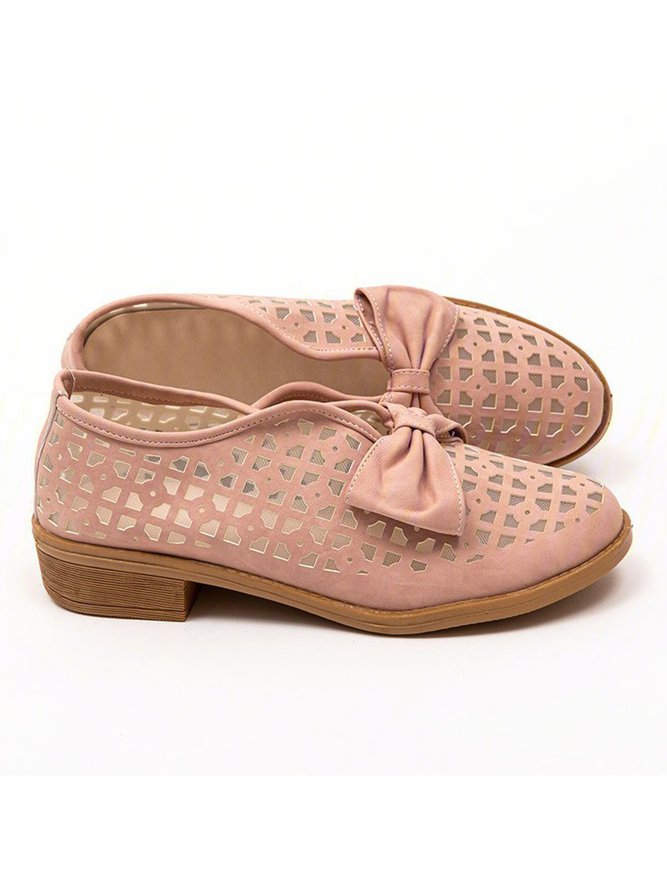 JFN  Women's Elegant Bowknot Hollow Out Chunky Heel Loafers