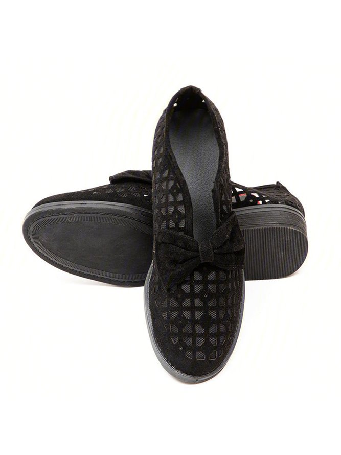 JFN  Women's Elegant Bowknot Hollow Out Chunky Heel Loafers