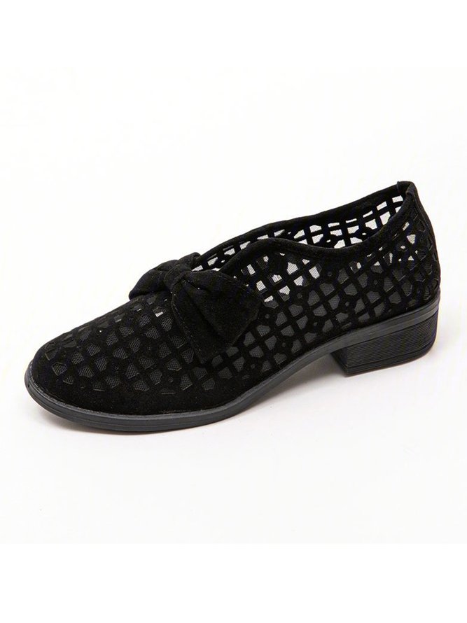 JFN  Women's Elegant Bowknot Hollow Out Chunky Heel Loafers