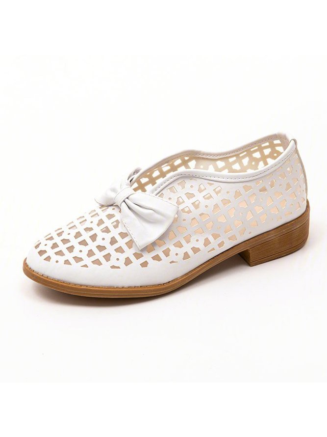 JFN  Women's Elegant Bowknot Hollow Out Chunky Heel Loafers