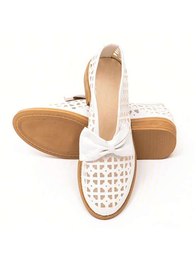 JFN  Women's Elegant Bowknot Hollow Out Chunky Heel Loafers