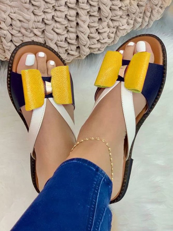JFN  Contrast Paneled Bow Flat Slippers