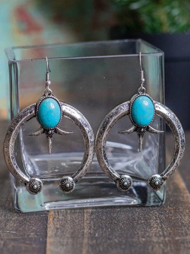 JFN Ethnic Vintage Cow Horn Shaped Turquoise Earrings